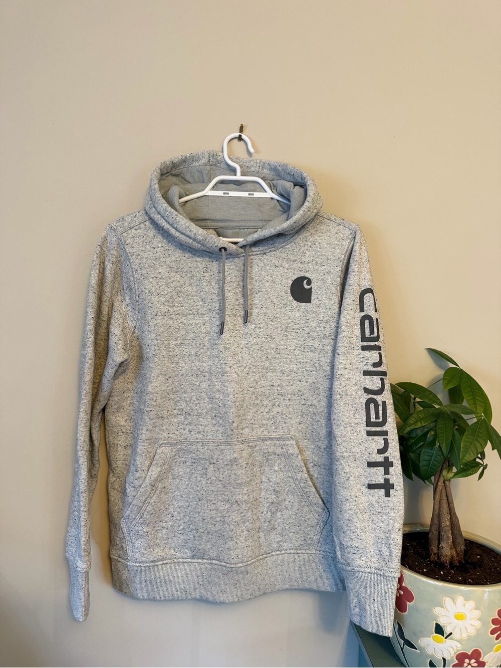 Carhartt Women’s Gray Hooded Sweatshirt - Logo Sleeve Pullover - Picture 1 of 3